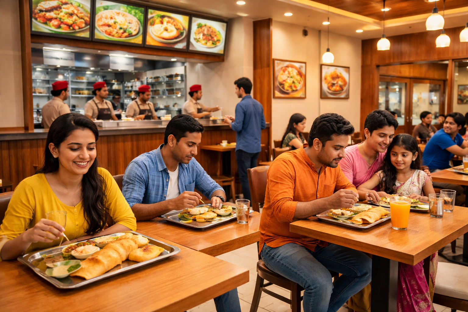 Customers enjoying food at Adiga’s restaurant